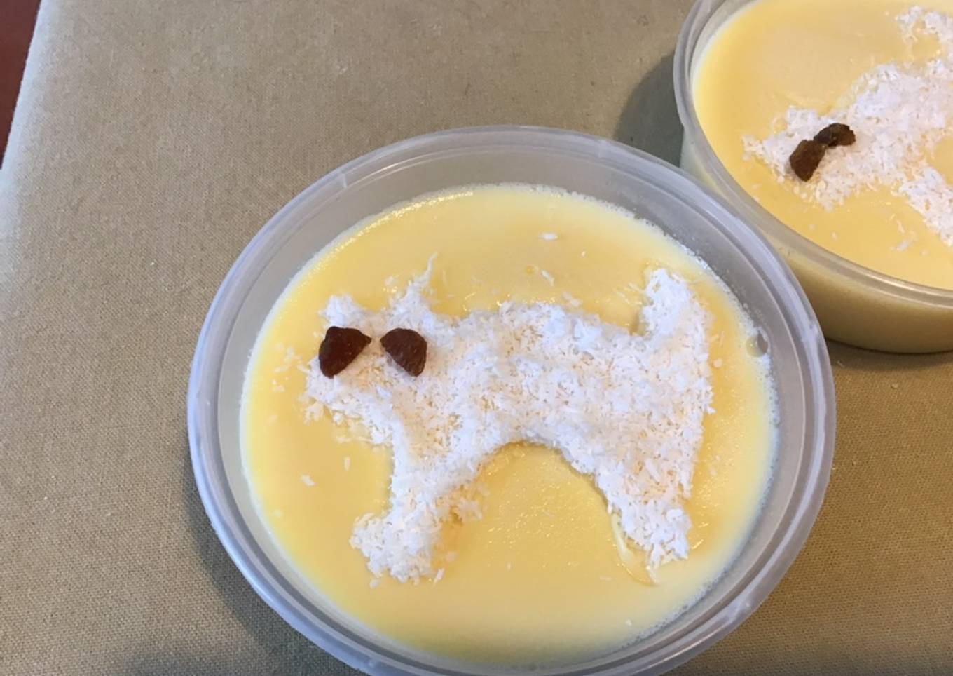 Crèmes desserts «  chats » vanille et noix de coco