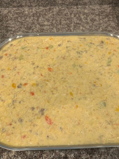 A picture of Crab and Sausage Cornbread Dressing.