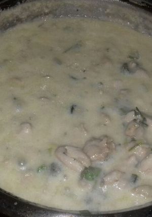Una foto de Pollo en crema blanca🍚