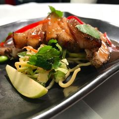 A picture of Roasted charsui pork belly with asian slaw.