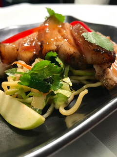 A picture of Roasted charsui pork belly with asian slaw.