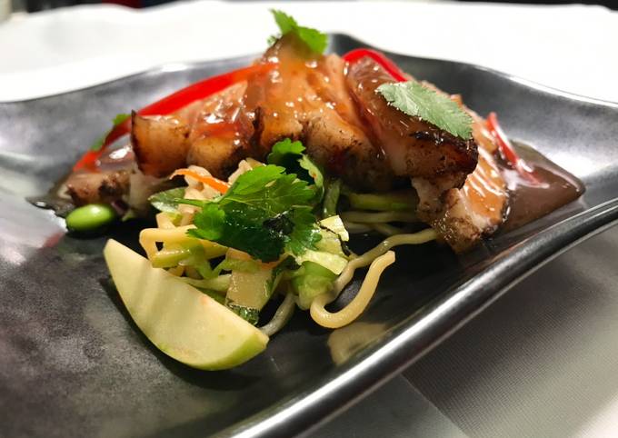 Roasted charsui pork belly with asian slaw