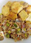 Sweet potatoes and minced meat onion sauce