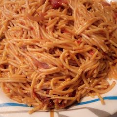 A picture of Jollof spaghetti.