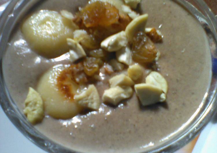 Chocolate phirni with white ball