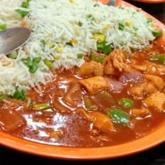 A picture of Chicken Shashlik With Rice.