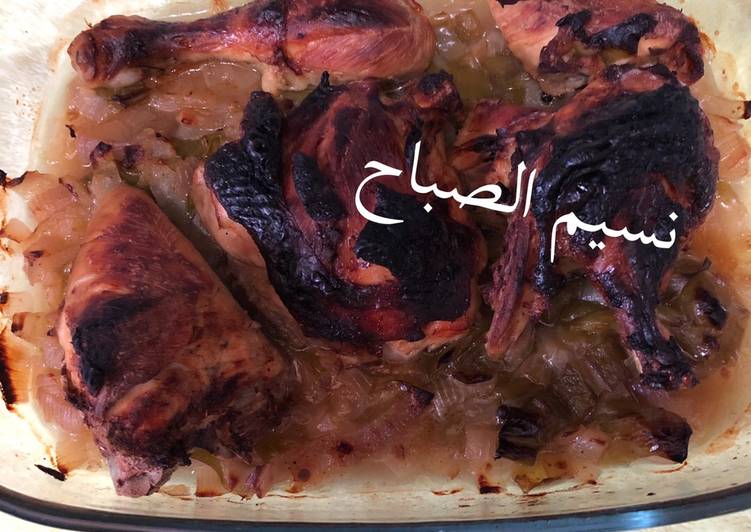 فراخ مطبوخه ومشويه بالبصل والفلفل الحار