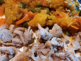 Verduras salteadas con pollo al limón, apto para bebés