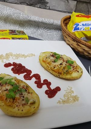 A picture of Maggi stuffed jacket potatoes.