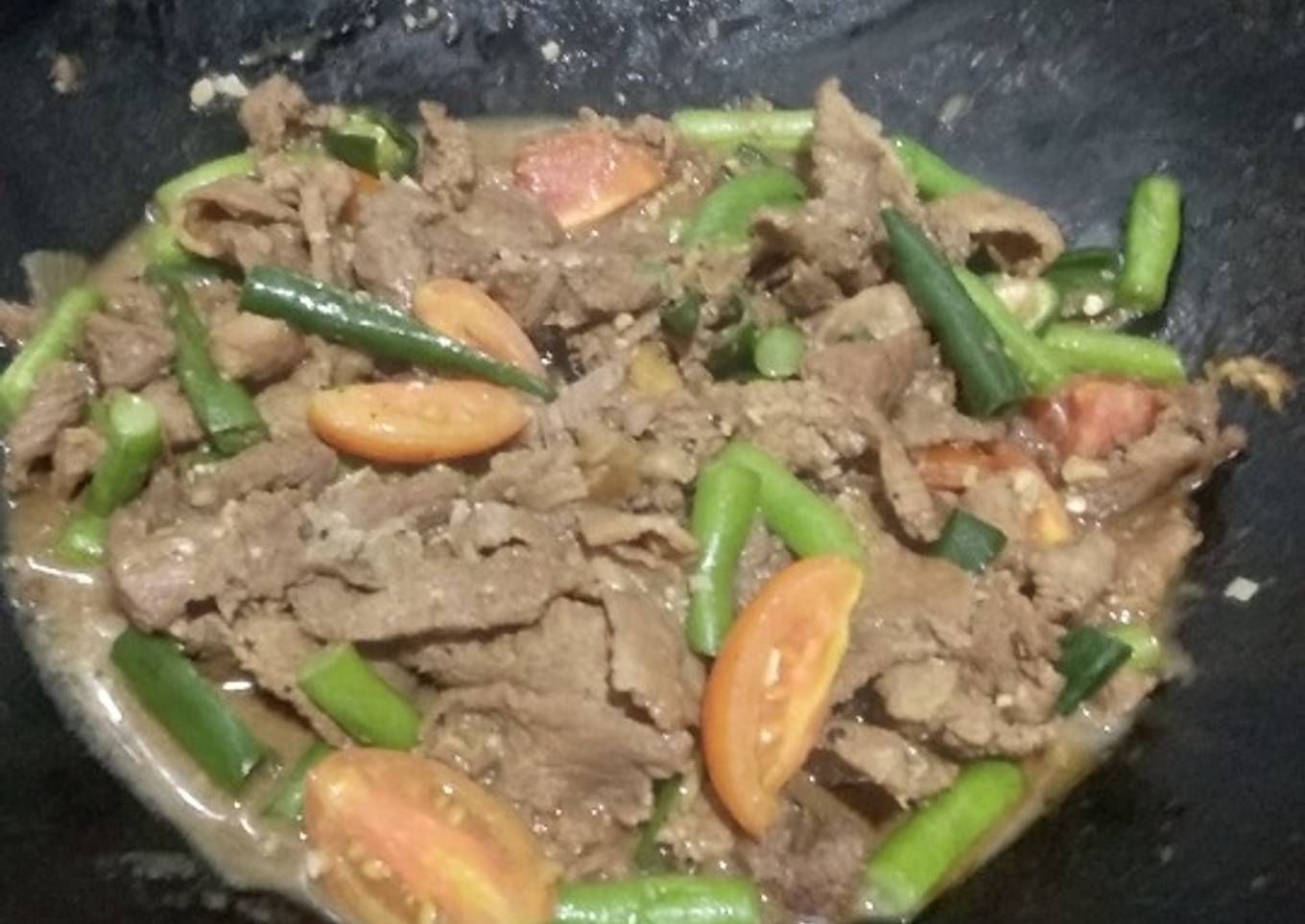 Daging Sapi + buncis lada hitam cabai hijau