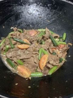 Foto resep Daging Sapi + buncis lada hitam cabai hijau