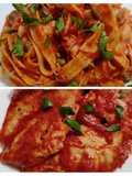 Pappardelle and chicken with tomato, garlic, and capers