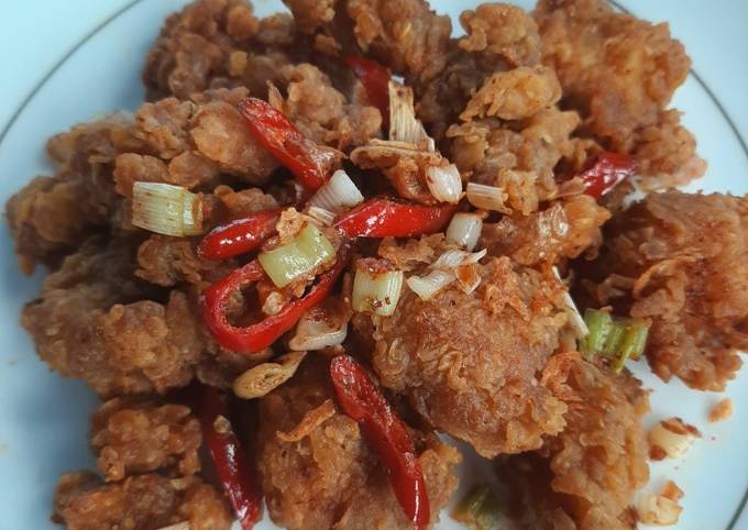 Ayam popcorn goreng bawang