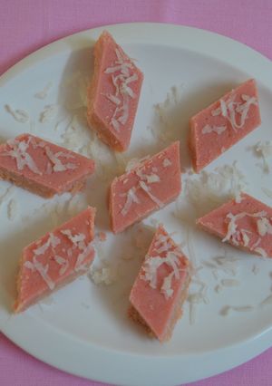 A picture of Coconut Burfi Using Mawa.