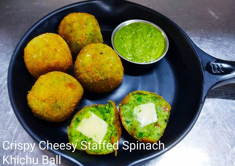 Steps to Make Perfect Crispy cheesy stuffed spinach khichu ball