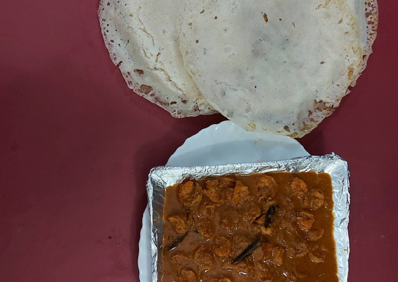 Crushed prawns and appam