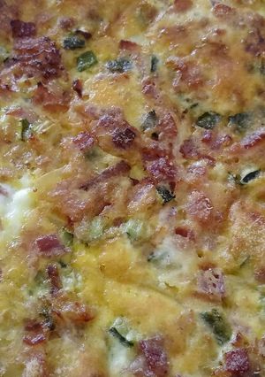 A picture of Pancetta, courgette and Parmesan quiche.