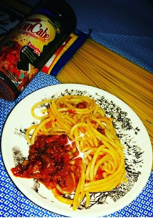 Foto resep Spaghetti bolognese spicy sauce boncabe level 15 with ground beef