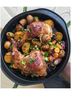 A picture of Oven-grilled Chicken and Potato.