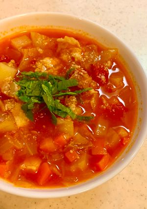 Foto resep Sup Tomat Minestrone Sayur Berlimpah pas untuk Cuaca Dingin