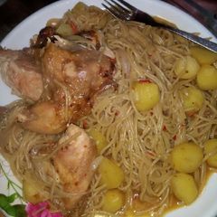 Pasta and potato jollof A picture of Pasta and potato jollof.