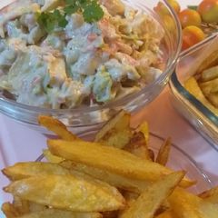 Russian salad with fries A picture of Russian salad with fries.