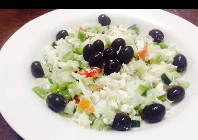 Feta cheese salad and black olives