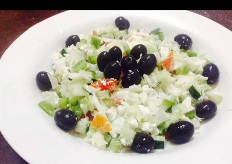Feta cheese salad and black olives