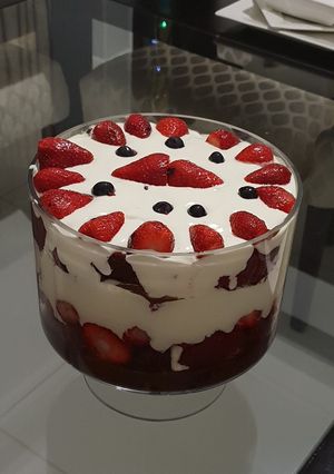 A picture of Red velvet cake trifle.