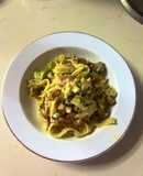 Mì Ý Xốt Kem Cheese với Bacon, Nấm Mối và Bông Cải Xanh