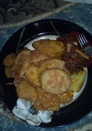 A picture of Sweet potato and egg with fish sauce.