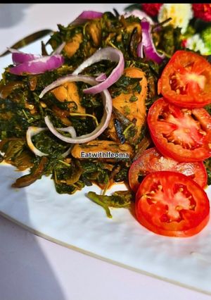 A picture of Creamy Yam Porridge with Spinach.