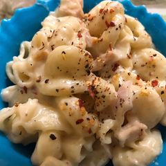 Pasta in Bechamel sauce aka white sauce A picture of Pasta in Bechamel sauce aka white sauce.