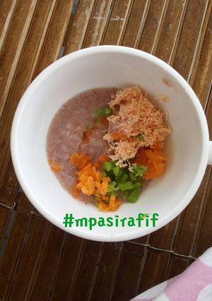 Foto resep Mpasi 8m Bubur Beras Merah Sup Salmon