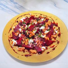 A picture of Roast beetroot with Goat’s cheese and walnuts.