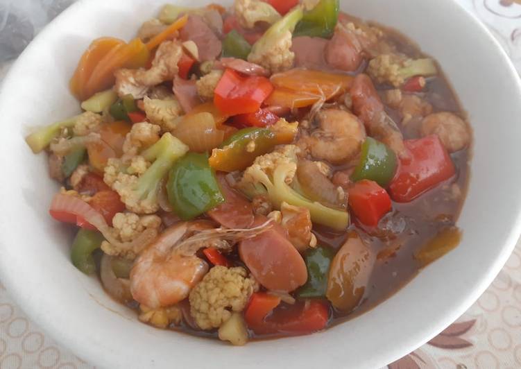 Tumis sayur udang pedas manis