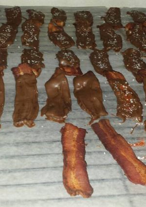 A picture of Chocolate covered bacon .