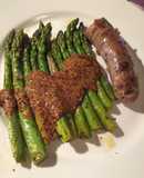 Botifarra con Espárragos Verdes y vinagreta de Miel