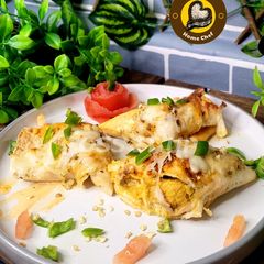 A picture of Juicy, Cheesy, Delicious Chicken Enchiladas In Wheat Flour Tortillas.