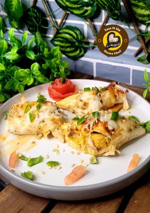 A picture of Juicy, Cheesy, Delicious Chicken Enchiladas In Wheat Flour Tortillas.