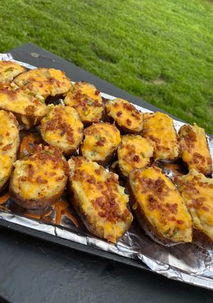 A picture of Smoked twice baked potatoes.