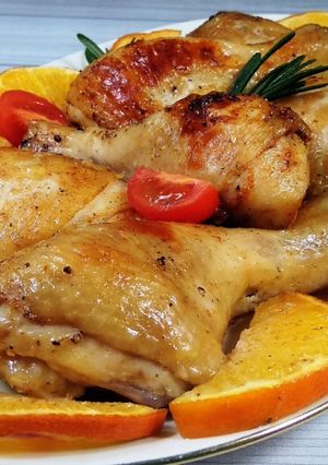 Фото Запечённая курица с апельсинами.