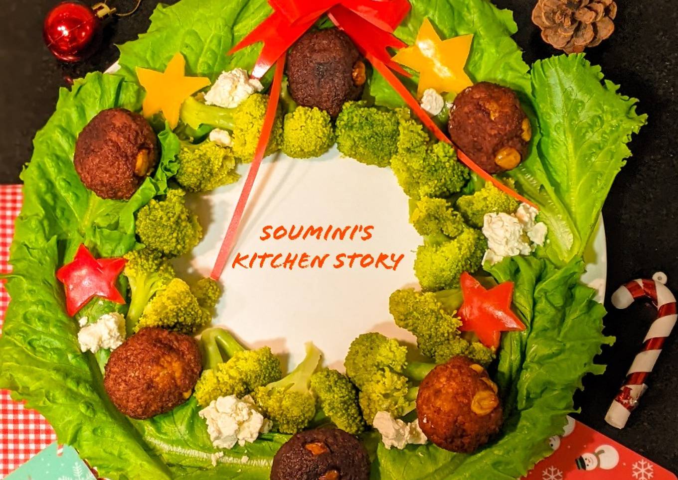Christmas Salad Platter with meatballs