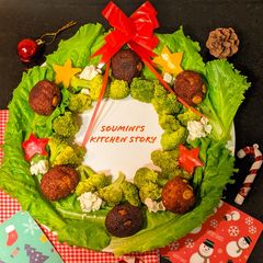 Christmas Salad Platter with meatballs A picture of Christmas Salad Platter with meatballs.
