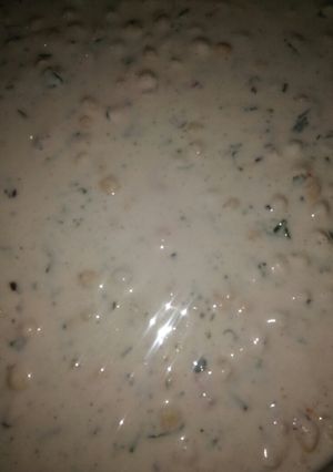 A picture of Boondi and vegetable raita.