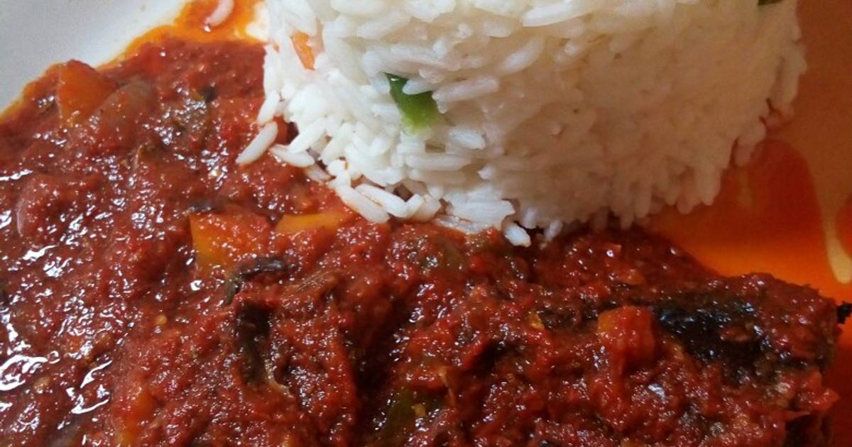 Garnished white rice and fish stew Recipe by Annie Pius Cookpad