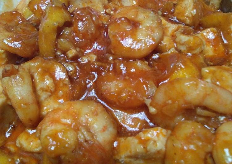 Udang saus tiram + tahu