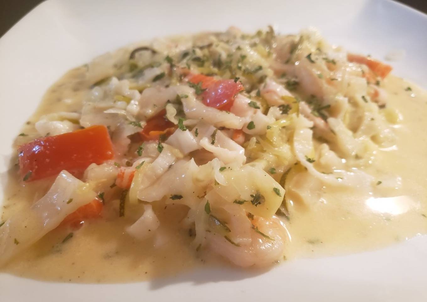 Zucchini Pasta with Seafood in Fresh Cream Sauce