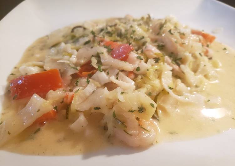 Recipe of Yummy Seafood zucchini pasta w/fresh creamy sauce