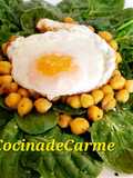 Spinach with Chickpeas, Fried Egg, Soy Sauce, and Honey